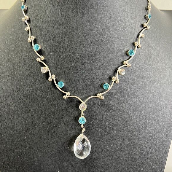 M&S Silver Tone with Blue Necklace with Coordinating Earrings. - Picture 5 of 8